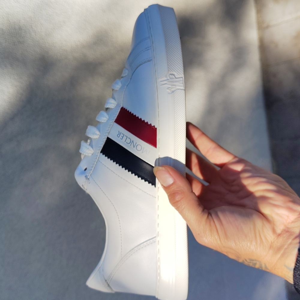 Moncler White Sneakers with Red and Blue Stripes - Picture 5 of 5
